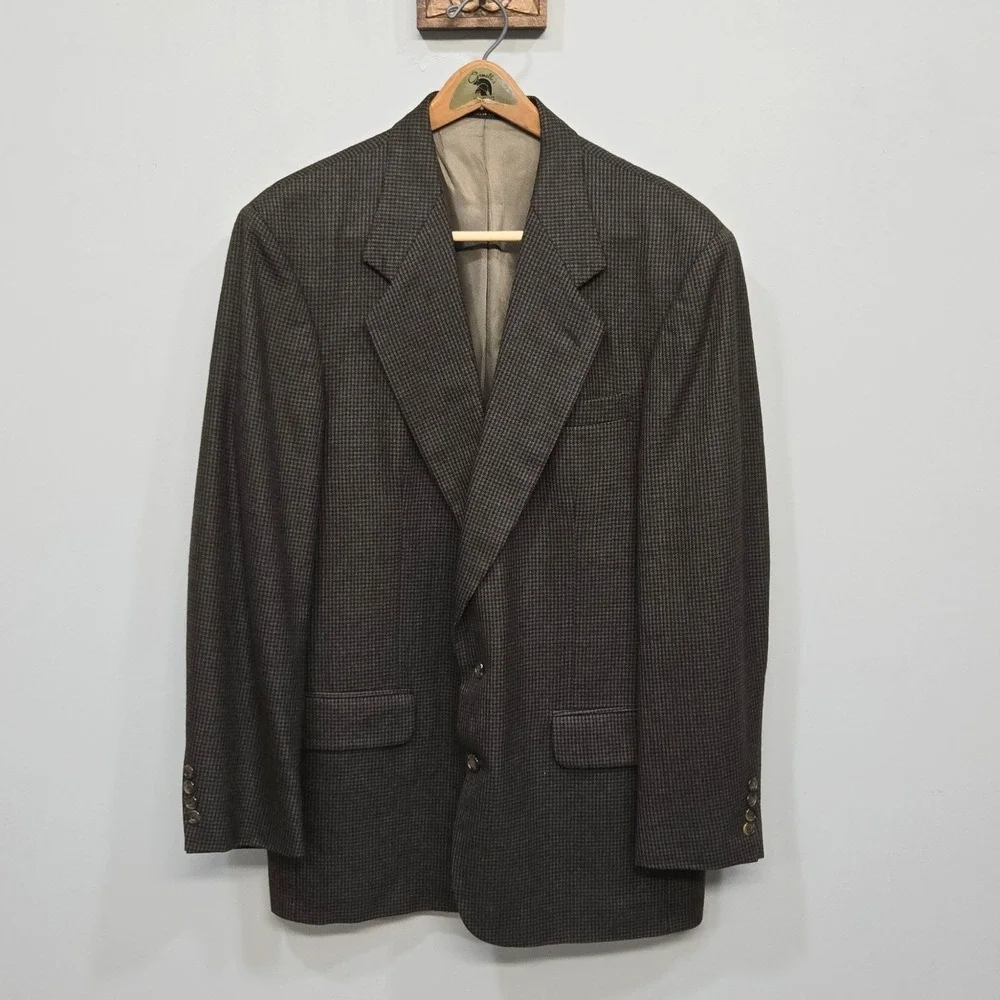 Oscar De La‎ Renta Wool Sport Coat Men 42L Brown Houndstooth Blazer Ivy Preppy